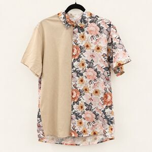 {SHEIN} floral colorblock short-sleeve button-front shirt, L